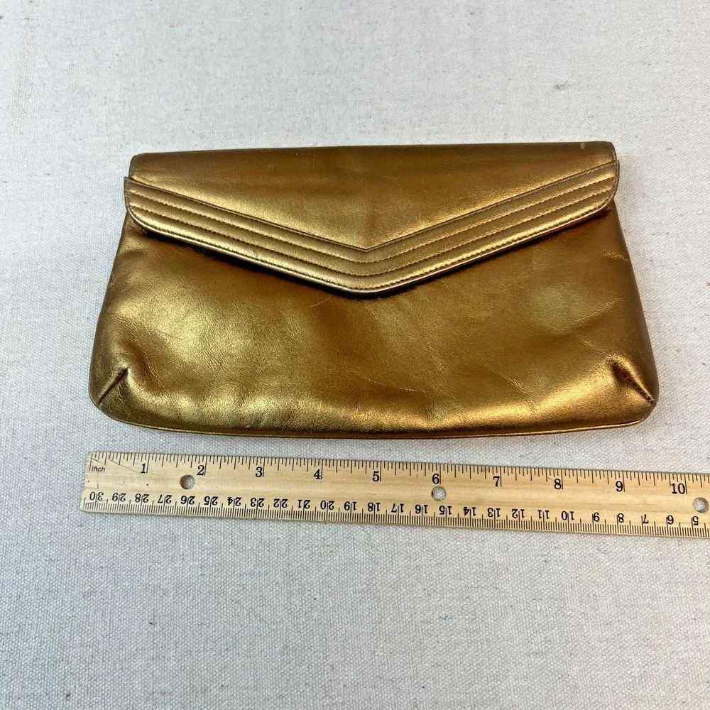Vintage Morris Moskowitz Leather Envelope Leather Gold Clutch Snap Closure 1970s